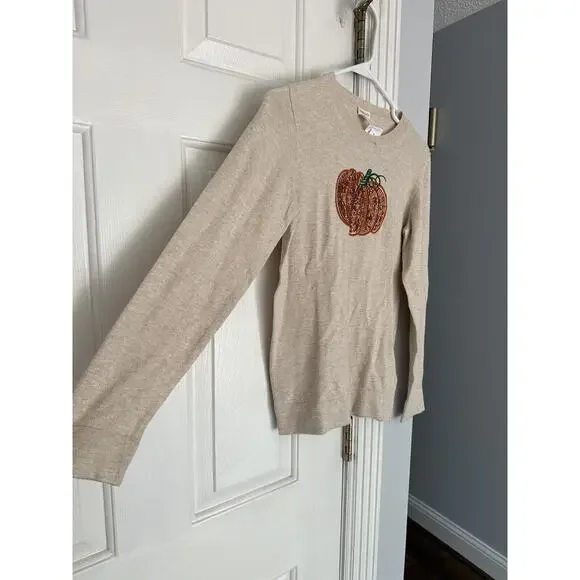 NWT Crewcuts Girls Teddie Cotton Pumpkin Sequin Lightweight Sweater Sz XL 12/14 - Picture 7 of 8